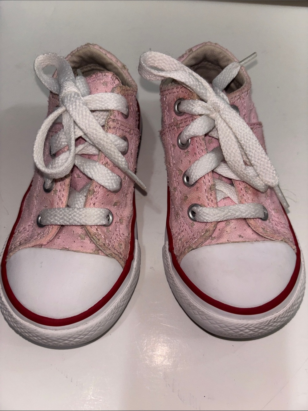 Converse Kids Pink Canvas Lace-Up Sneakers with White Laces